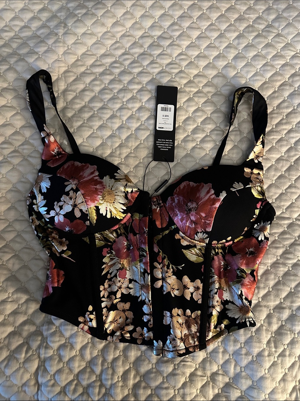 Fashion Nova Black Floral Bustier Camisole